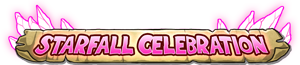 Starfall Celebration graphic text logo and pink crystals on a parchment background.