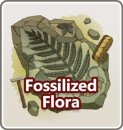 Fosslized Flora Button: has an image of fern-type plant, fosslized in a piece of rock.